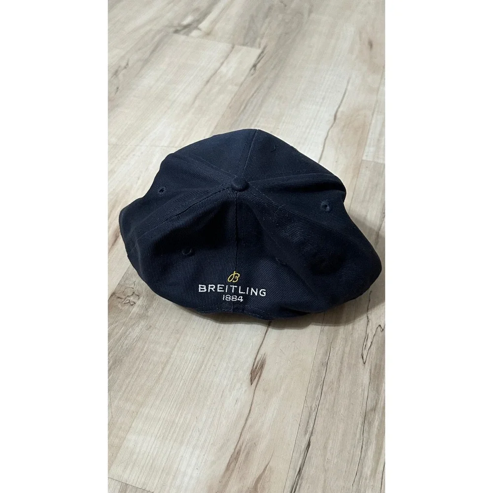 Breitling 1884 Blue‎ Hat Yellow Logo Leather Strapback Adjustable One Size